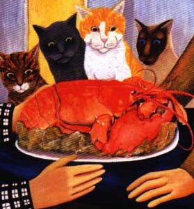 Four Hungry Cats by Beryl Cook