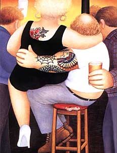 Two on a Stool by Beryl Cook